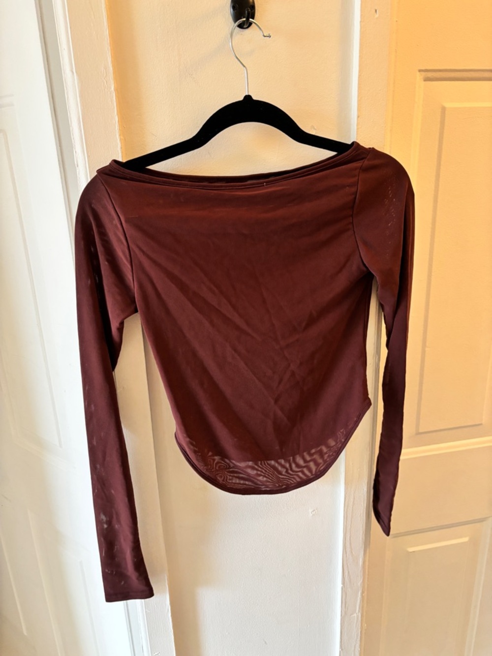 Meshki Womens Long-Sleeve Boatneck Top in Burgundy